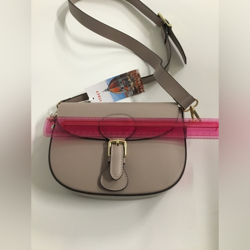 Taupe Crossbody Saddle Bag with Gold Hardware - Picture 8 of 12